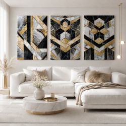 Set 3 Tablouri - Complex geometrical shapes with marble and gold