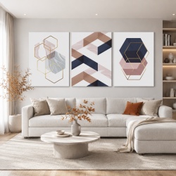 Set 3 Tablouri - Minimalist hexagones and shapes