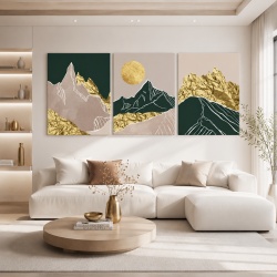 Set Tablouri Canvas - Golden Foil Abstract Mountains