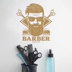 Sticker Barbershop (foarfece si pieptene) - Img 3
