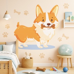 Sticker Copii - Corgi cu os