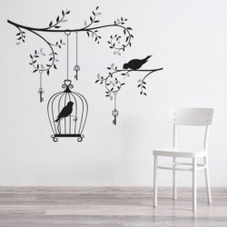 Sticker Vintage Bird Cage Tree Branch - Img 3
