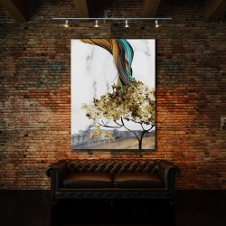 Tablou Canvas Golden Abstract Tree and Rainbow - Img 3