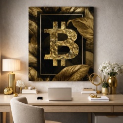 Tablou Canvas Inspirațional - Golden Leaves Bitcoin