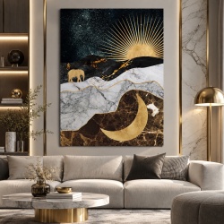 Tablou Canvas Modern Abstract - Golden moon and sun
