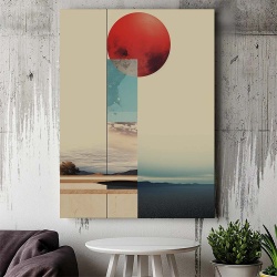 Tablou Canvas Modern Abstract - Red sun and abstract landscape - Img 2