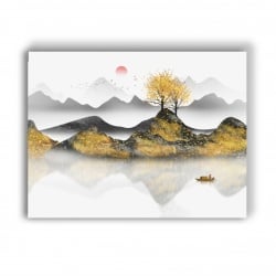 Tablou Canvas Red Sun Over The Misty Mountains - Img 4