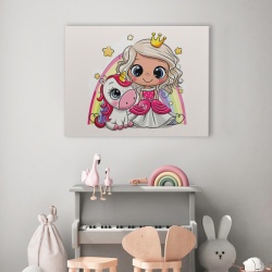 Tablou Copii - Cute Princess And The Unicorn - Img 2