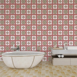 Fototapet Imitatie Faianta - Chenare rosii si elemente florale (Tile 038) - Img 2