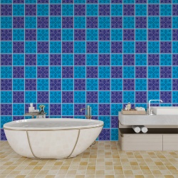 Fototapet Imitatie Faianta - Placi albastre cu modele geometrice (Tile 027)