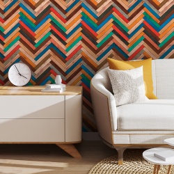 Fototapet Imitatie Lemn - Scanduri colorate in zig zag (Wood 041)