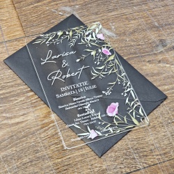 Invitatie plexi transparent 2mm - 10x15cm si plic negru set 20buc - Img 6