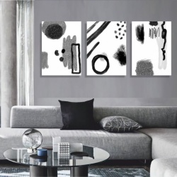 Set 3 Tablouri - Abstract black and white watercolor - Img 4