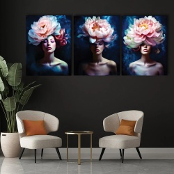 Set 3 Tablouri Canvas „Peony Ladies” - “Femei cu bujori” - Img 3