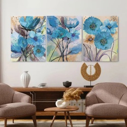 Set 3 Tablouri Canvas - Blue watercolor floral - Img 3