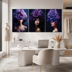 Set 3 Tablouri Canvas "Lavander ladies" - Femei cu flori violet