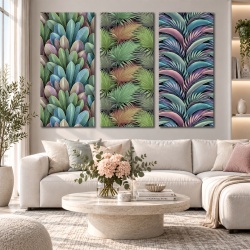 Set 3 Tablouri Vegetatie - Frunze exotice in nuante pastel (034, 035, 036)