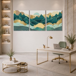 Set Tablouri Canvas - Pastel Green And Golden Mountains
