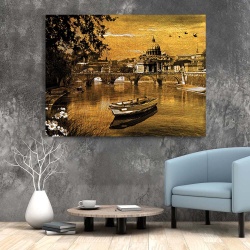 Tablou Canvas - Golden Landscape with a Boat in Rome