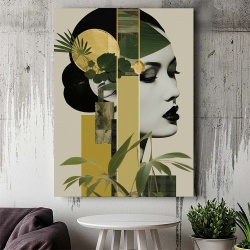 Tablou Canvas Modern Abstract - Abstract vintage portrait with gold