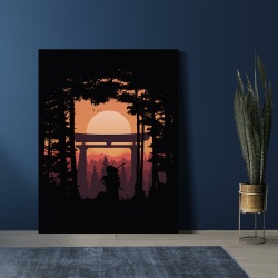 Tablou Samurai in a forest at sunset