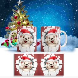 Cana De Craciun - Cute Polar Bear on Red Background - Img 3