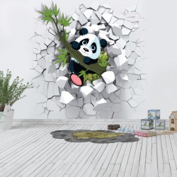 Foto Tapet Cute Panda In The Wall - Img 4