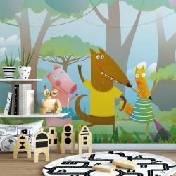 Fototapet Copii - Funny friends in the forest (Painel078)