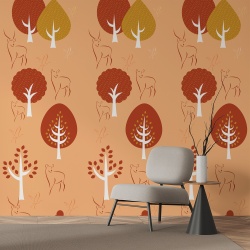 Fototapet Floral - Copacei si caprioare stilizate (Floral 036)