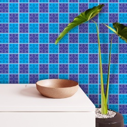 Fototapet Imitatie Faianta - Placi albastre cu modele geometrice (Tile 027) - Img 2