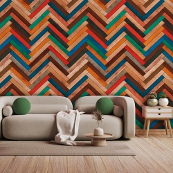 Fototapet Imitatie Lemn - Scanduri colorate in zig zag (Wood 041) - Img 2