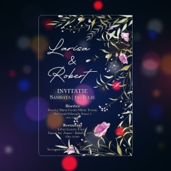 Invitatie plexi transparent 2mm - 10x15cm si plic negru set 20buc