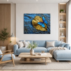 Tablou Canvas Blue Butterfly On A Golden Leaf