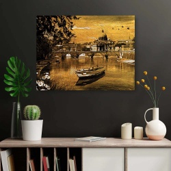 Tablou Canvas - Golden Landscape with a Boat in Rome - Img 2