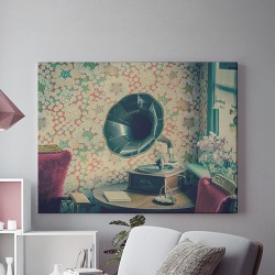 Tablou Canvas Interior Vechi Cu Gramofon