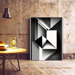 Tablou Canvas Modern Abstract - 3D Black and white polygons and lines - Img 2