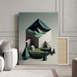 Tablou Canvas Modern Abstract - 3D Landscape with a farm - Img 3