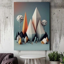Tablou Canvas Modern Abstract - 3D Landscape with mountains and trees - Img 3