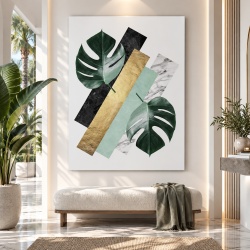 Tablou Canvas Modern Abstract - Exotic leaves in green and gold