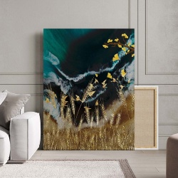 Tablou Canvas Modern Abstract - Golden field and ginseng leaves - Img 2