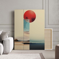 Tablou Canvas Modern Abstract - Red sun and abstract landscape - Img 3