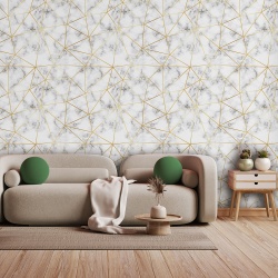Fototapet Art Deco Fundal Imitatie Marmura Alba cu Linii Aurii 132 - Img 3