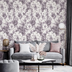 Fototapet Floral - Flori delicate cu frunze gri (Floral 068)