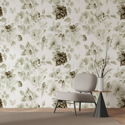 Fototapet Floral - Flori in nuante de gri cu efect de pictura (Floral 071)