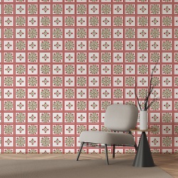 Fototapet Imitatie Faianta - Chenare rosii si elemente florale (Tile 038)