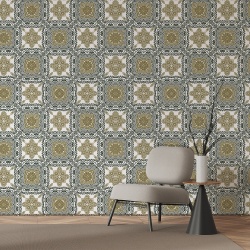 Fototapet Imitatie Faianta - Patratele cu elemente abstracte aurii (Tile 043)