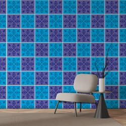 Fototapet Imitatie Faianta - Placi albastre cu modele geometrice (Tile 027) - Img 3