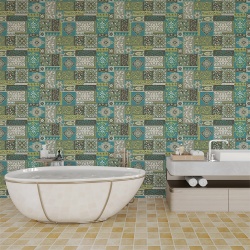 Fototapet Imitatie Faianta - Tiles with green abstract floral patterns (Tile 036) - Img 2