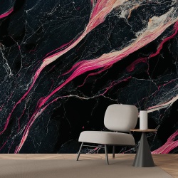 Fototapet Imitatie Marmura Lux Neagra cu Insertii Roz 083