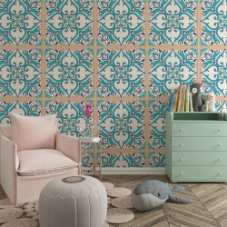 Fototapet Placi cu modele florale crem si turcoaz (Arabesque 037) - Img 2